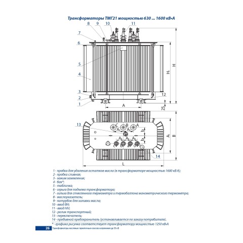 Трёхфазный масляный трансформатор ТМГ21-1600/10-УХЛ1 1600 кВА 6/10-0.4 кВ - photo 1